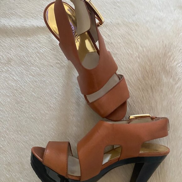 Michael Kors Carla Cognac Brown Platform Heels - Picture 2 of 7